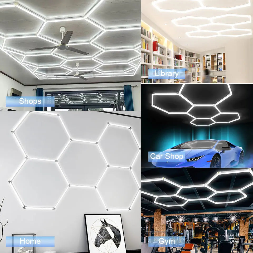 Honeycomb LED Garage Lighting System – Modular Hexagon Ceiling Kit
