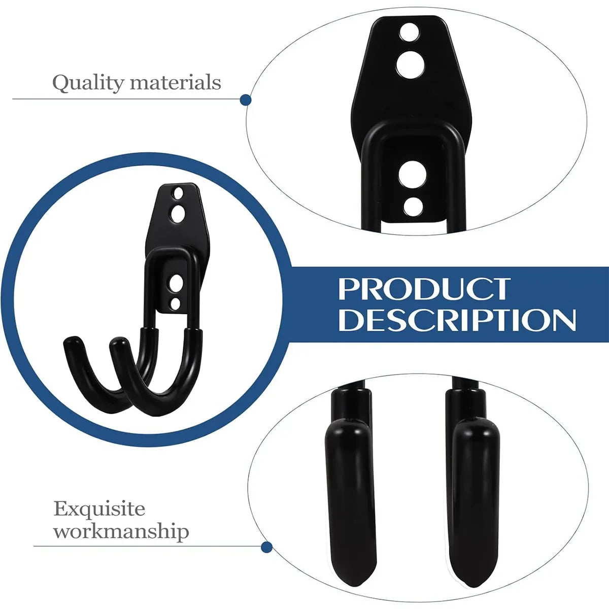 Heavy-Duty Dual-Prong Garage Utility Hooks (2-Pack) Wall-Mounted Steel Storage Hangers with Non-Slip Rubber Coating