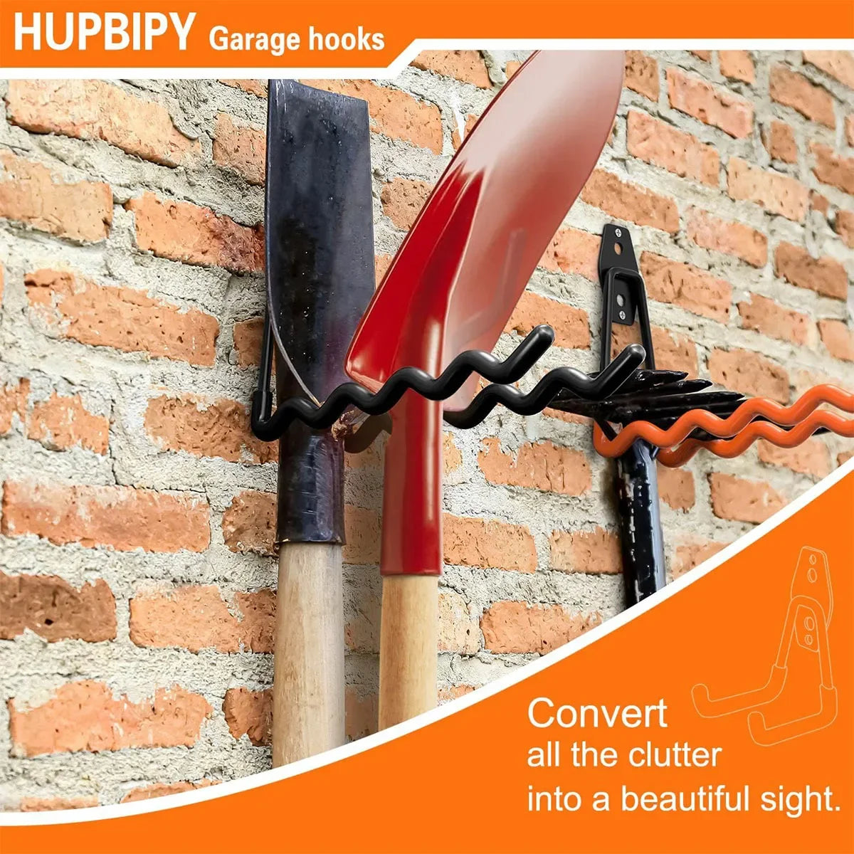 Heavy-Duty Dual-Prong Garage Utility Hooks (2-Pack) Wall-Mounted Steel Storage Hangers with Non-Slip Rubber Coating
