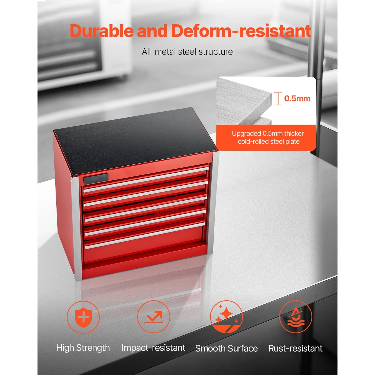 Midnight Club™ Mini 5-Drawer Tool Chest – Workbench & Portable Storage (Red & Black)