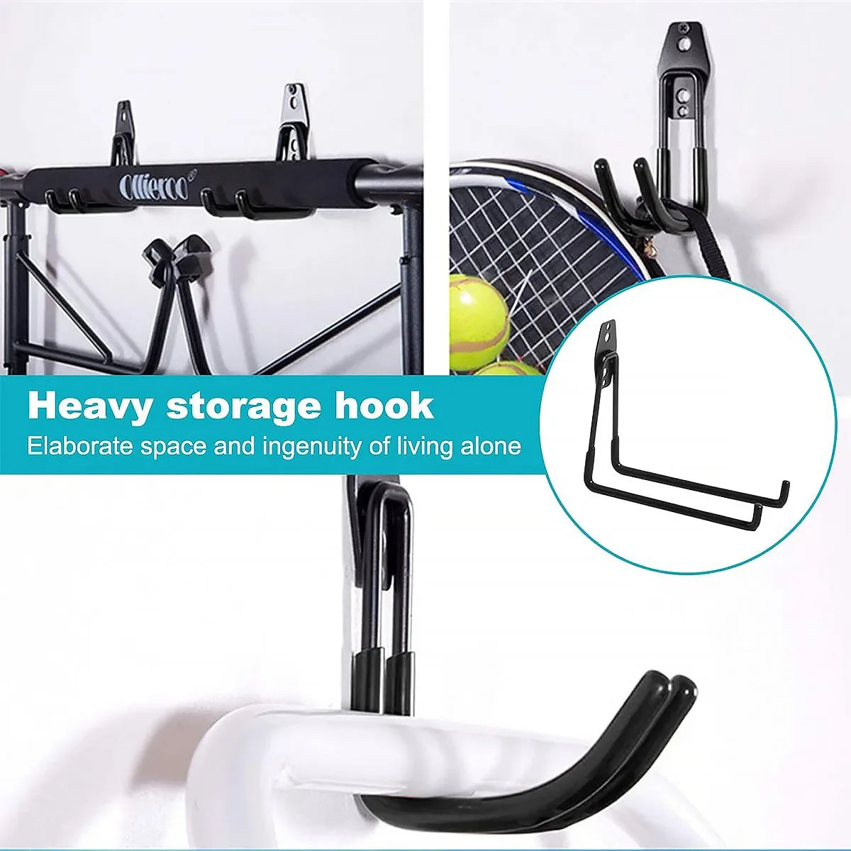 Heavy-Duty Dual-Prong Garage Utility Hooks (2-Pack) Wall-Mounted Steel Storage Hangers with Non-Slip Rubber Coating