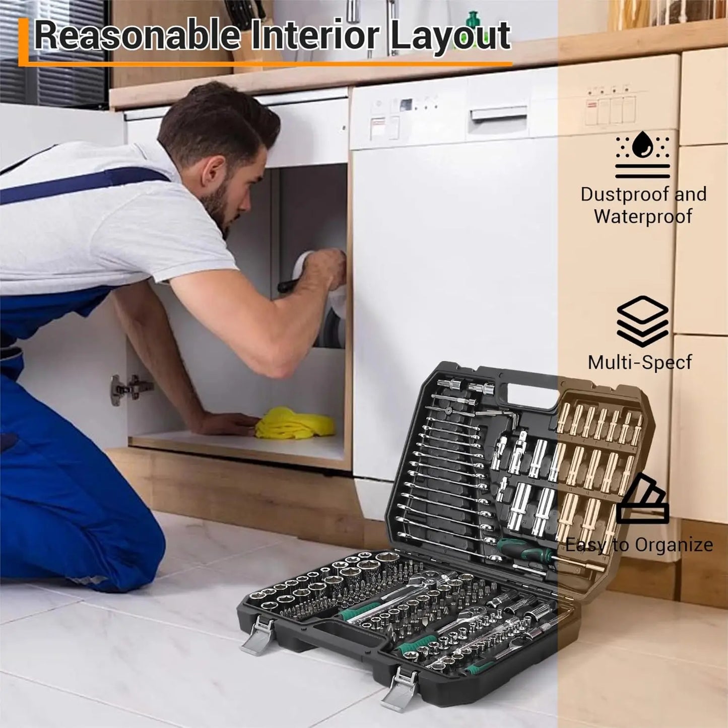 Midnight Club™ 216-Piece Master Mechanic Tool Case — Pro Socket, Ratchet & Driver Kit