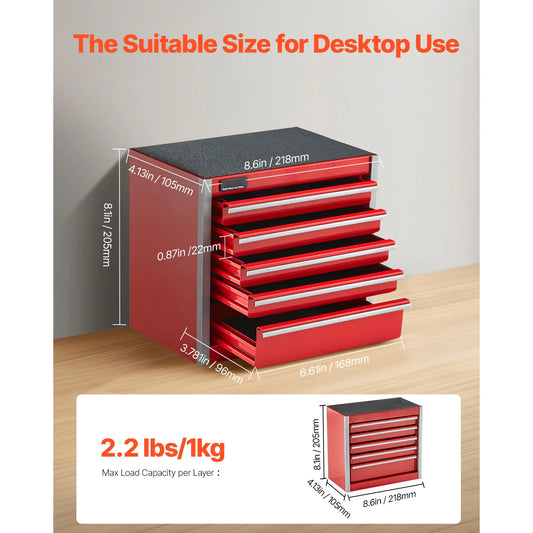 Midnight Club™ Mini 5-Drawer Tool Chest – Workbench & Portable Storage (Red & Black)