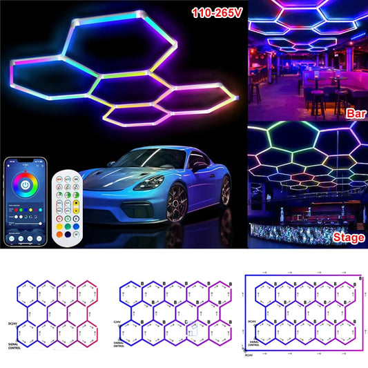 RGB Honeycomb LED Garage Lighting Kit — Showroom Glow Meets Midnight Mood
