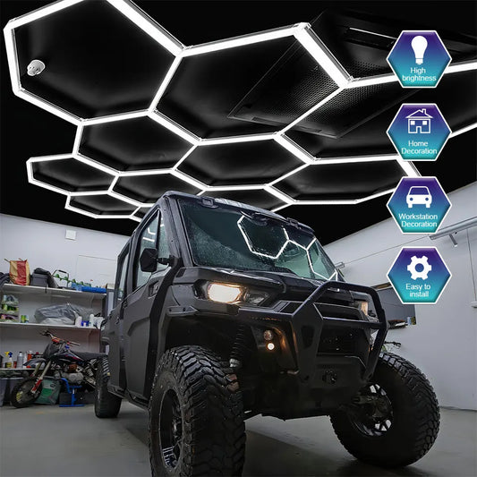 Honeycomb LED Garage Lighting System – Modular Hexagon Ceiling Kit