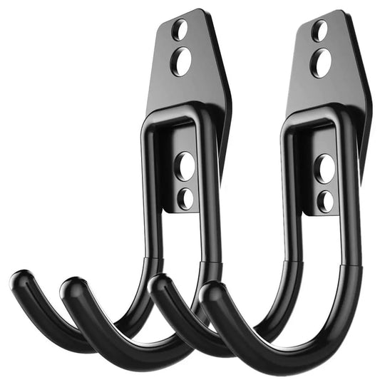 Heavy-Duty Dual-Prong Garage Utility Hooks (2-Pack) Wall-Mounted Steel Storage Hangers with Non-Slip Rubber Coating