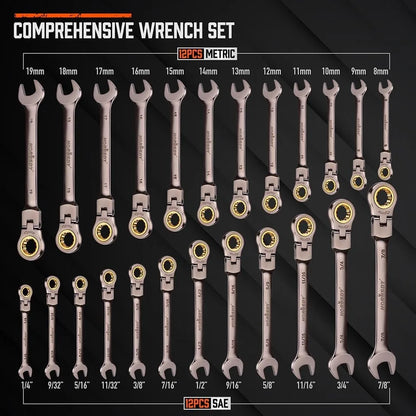 Midnight Club™ Flex-Head Ratcheting Wrench Set — 24-Piece Metric/SAE (72-Tooth)