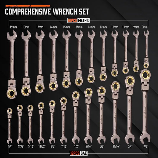 Midnight Club™ Flex-Head Ratcheting Wrench Set — 24-Piece Metric/SAE (72-Tooth)